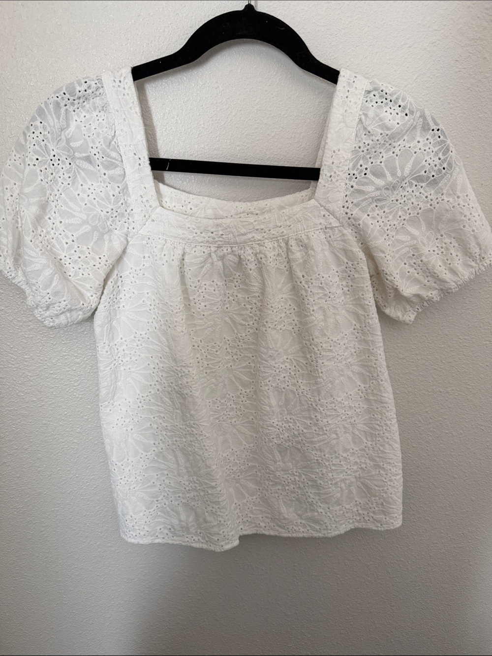 LOFT White Eyelet Square-Neck Puff Sleeve Blouse